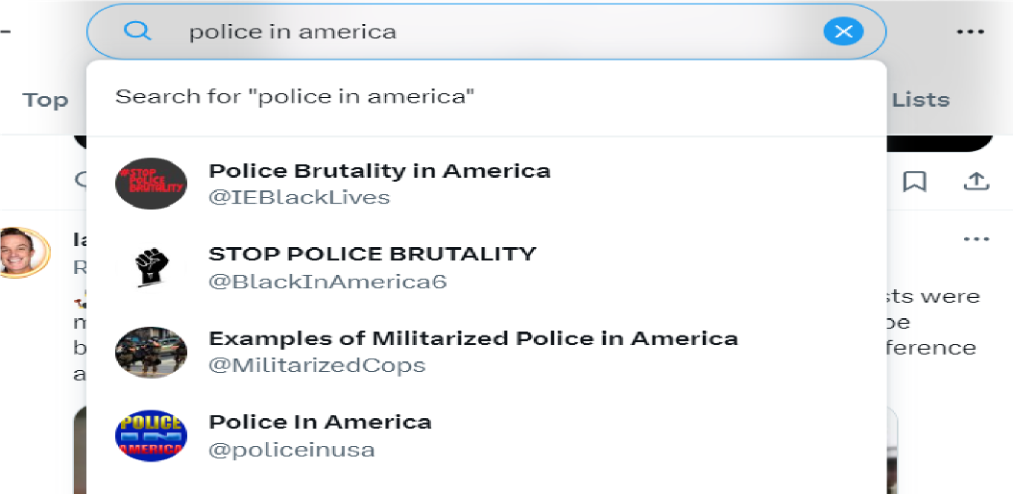 The first search results on ‘X’ when you search the keywords “police in america”